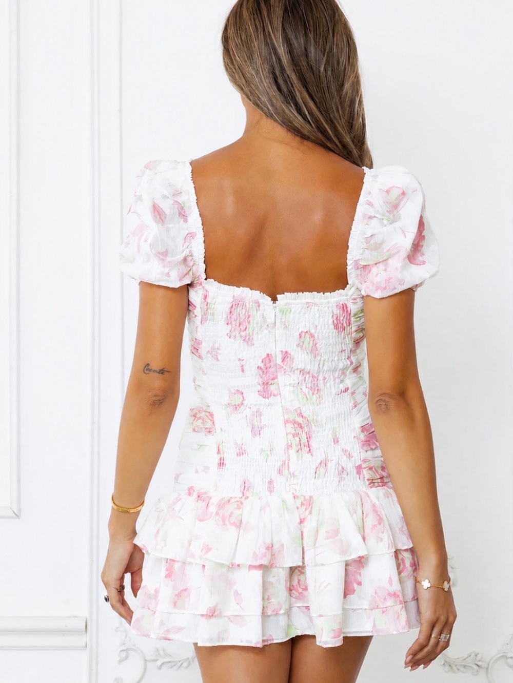 NWT Hello Molly Flora’s Dream Mini Dress S Pink Floral Puff Sleeve Ruffle Party - Picture 7 of 16